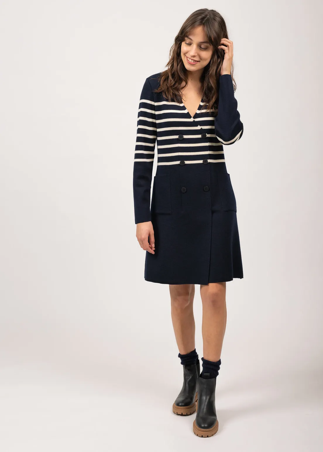 Royale striped dress in wool