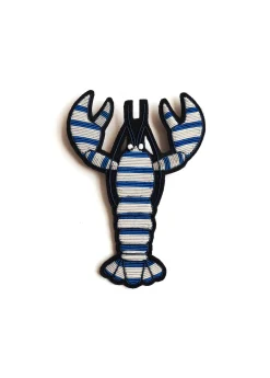 Striped lobster embroidered brooch