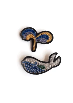 Whale embroidered brooch